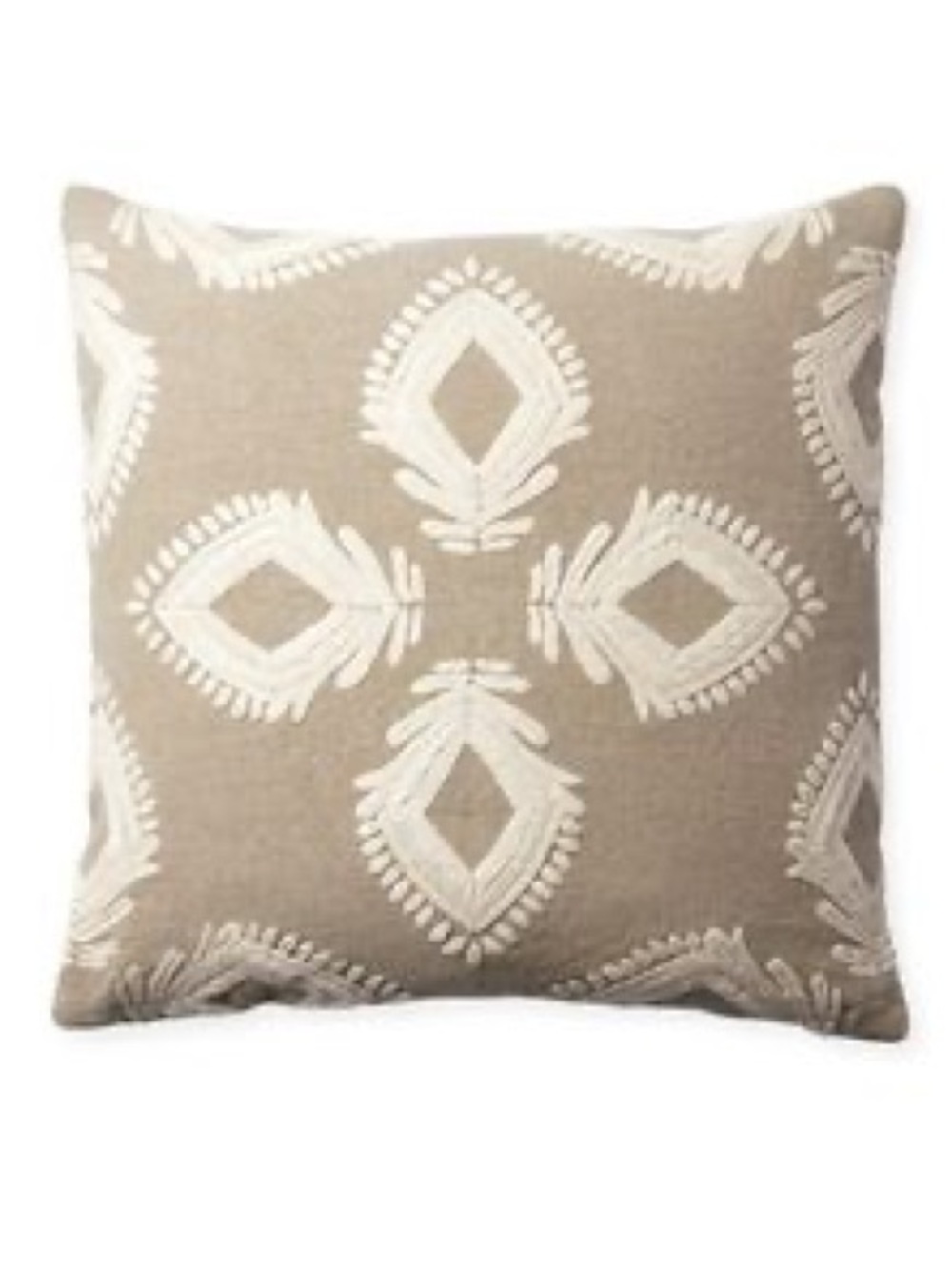 Serena & Lily Leighton Beige Pillow Cover with White Embroidered Motif 22 x 22